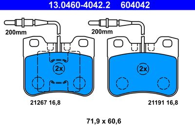 Комплект тормозных колодок, дисковый тормоз ATE 13.0460-4042.2 для CITROËN AX