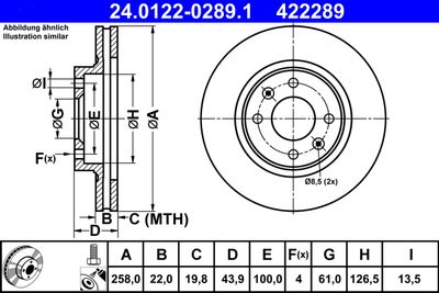 Тормозной диск ATE 24.0122-0289.1 для SMART FORFOUR