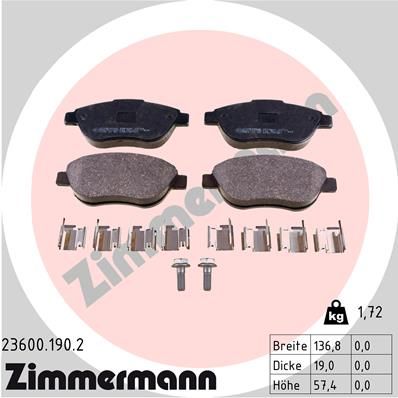 ZIMMERMANN 23600.190.2 Тормозные колодки и сигнализаторы  для FIAT DOBLO (Фиат Добло)