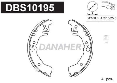 DANAHER DBS10195 Ремкомплект барабанных колодок  для TOYOTA VIOS (Тойота Виос)