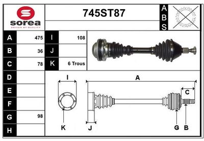 STARTCAR 745ST87 Полуось в сборе для VW POLO V (6R1, 6C1) 2.0 R WRC