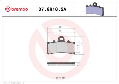 Komplet kočnih obloga, disk kočnica BREMBO 07GR18SA