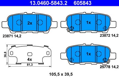 Комплект тормозных колодок, дисковый тормоз ATE 13.0460-5843.2 для NISSAN ALTIMA
