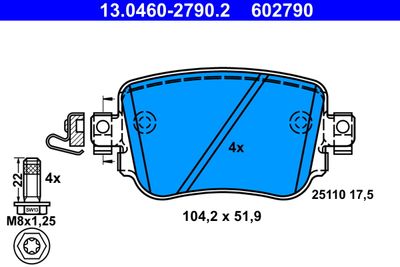 Комплект тормозных колодок, дисковый тормоз ATE 13.0460-2790.2 для SEAT ALHAMBRA