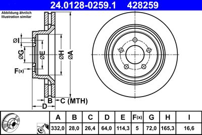 Тормозной диск ATE 24.0128-0259.1 для JEEP CHEROKEE