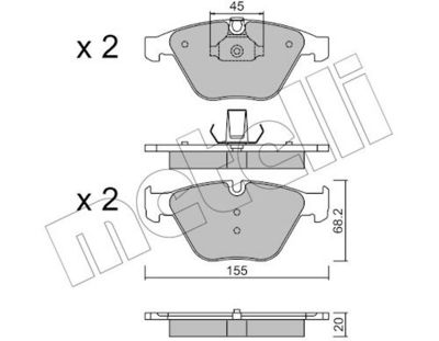 комплект спирачно феродо, дискови спирачки METELLI 22-0558-8