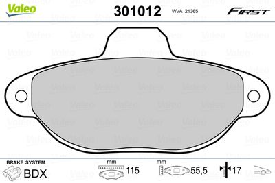 Комплект тормозных колодок, дисковый тормоз VALEO 301012 для FIAT CINQUECENTO