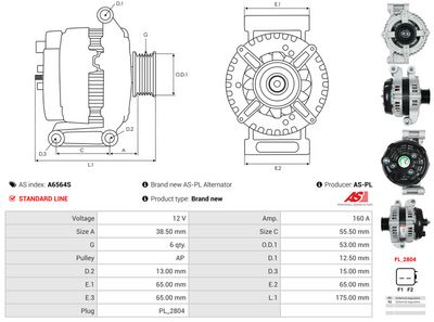 GENERATOR / ALTERNATOR AS-PL A6564S 4