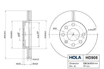 HOLA HD908 Тормозные диски  для ZAZ SENS (Заз Сенс)