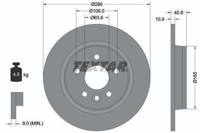 Тормозной диск TEXTAR 92255603 для VOLVO V50