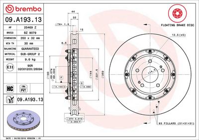 BREMSSCHEIBE BREMBO 09A19313 1