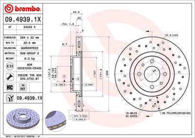 Тормозной диск BREMBO 09.4939.1X для CITROËN NEMO