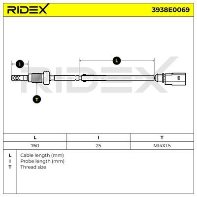 датчик, температура на изгорелите газове RIDEX 3938E0069