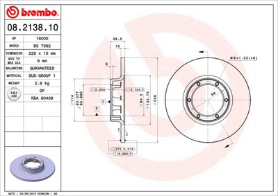 Тормозной диск BREMBO 08.2138.10 для DACIA 1310