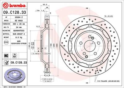 Тормозной диск BREMBO 09.C128.33 для MERCEDES-BENZ AMG