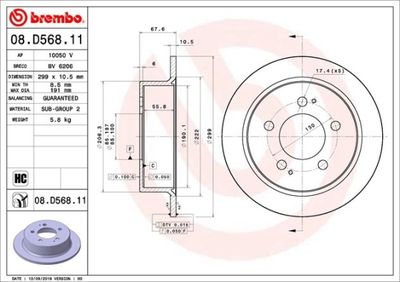 Тормозной диск BREMBO 08.D568.11 для SSANGYONG ACTYON