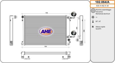 AHE 102.064/A Радиатор охлаждения двигателя для AUDI A8 D2 (4D2, 4D8)
