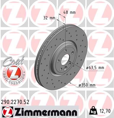 Тормозной диск ZIMMERMANN 290.2270.52 для JAGUAR F-PACE