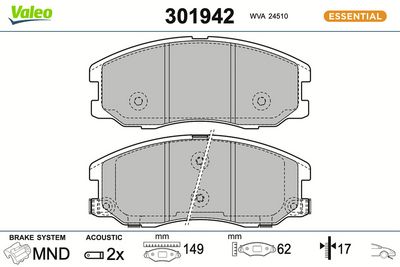 BREMSBELAGSATZ SCHEIBENBREMSE VALEO 301942