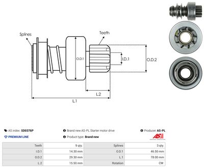 Volnoběžný převod, startér AS-PL SD0376P