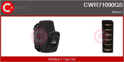 CASCO CWR71090GS Кнопка стеклоподьемника для RENAULT CLIO II Фургон/хетчбэк (SB0/1/2_) 1.2 (SB0A, SB0F, SB1K, SB2D)