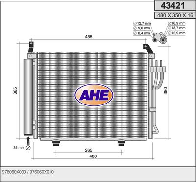 Конденсатор, кондиционер AHE 43421 для HYUNDAI i10