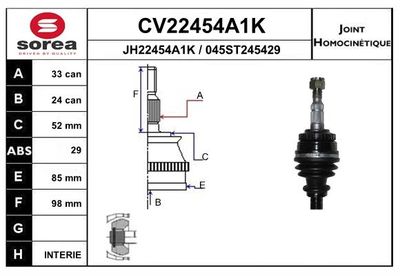 EAI CV22454A1K ШРУС  для OPEL MERIVA (Опель Мерива)
