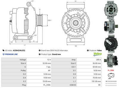 GENERATOR / ALTERNATOR AS-PL A3364VALEO 4