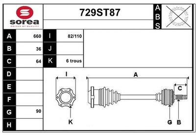 STARTCAR 729ST87 Полуось в сборе для SKODA SCALA (NW1) 1.0 TSI STARTCAR 729ST87 Полуось в сборе для SKODA SCALA (NW1) 1.0 TSI