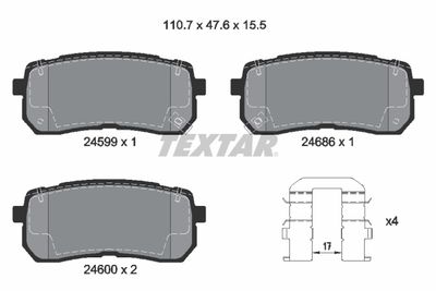 TEXTAR 2459901 Тормозные колодки и сигнализаторы  для HYUNDAI  (Хендай Иx55)