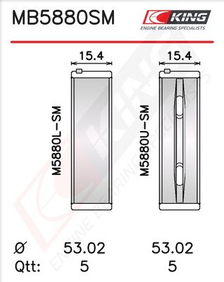 Комплект черупки на лагера на коляновия вал KING MB5880SM0.5