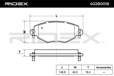 комплект спирачно феродо, дискови спирачки RIDEX 402B0018