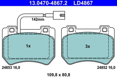 Комплект тормозных колодок, дисковый тормоз ATE 13.0470-4867.2 для ALFA ROMEO BRERA