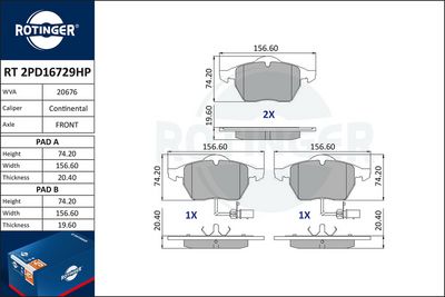 Zestaw klocków hamulcowych, hamulce tarczowe ROTINGER RT2PD16729HP