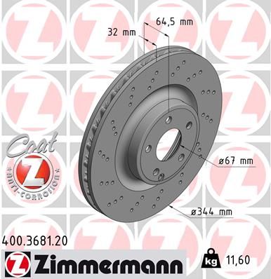 Тормозной диск ZIMMERMANN 400.3681.20 для MERCEDES-BENZ SLC
