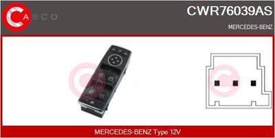 Выключатель, стеклолодъемник CASCO CWR76039AS для MERCEDES-BENZ CLA