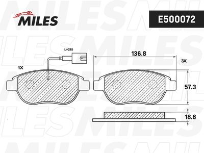Комплект тормозных колодок, дисковый тормоз MILES E500072 для ABARTH 500C