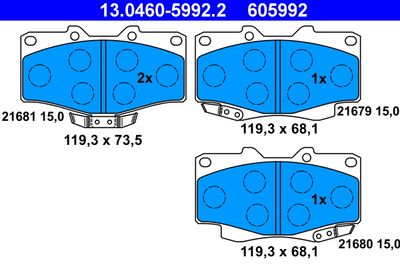 Комплект тормозных колодок, дисковый тормоз ATE 13.0460-5992.2 для TOYOTA LAND CRUISER