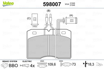 Комплект тормозных колодок, дисковый тормоз VALEO 598007 для ALFA ROMEO AR