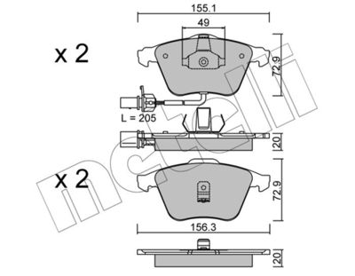 Комплект тормозных колодок, дисковый тормоз 22-0549-0