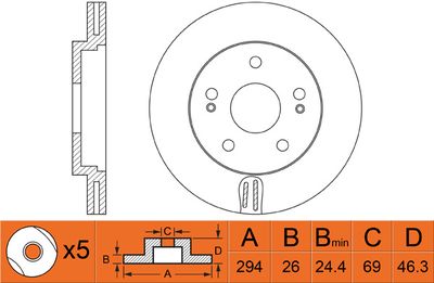Тормозной диск FIT FR0321V для MITSUBISHI ECLIPSE	CROSS