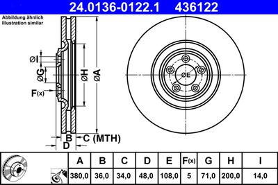ATE 24.0136-0122.1 Тормозные диски  для JAGUAR XF (Ягуар Xф)