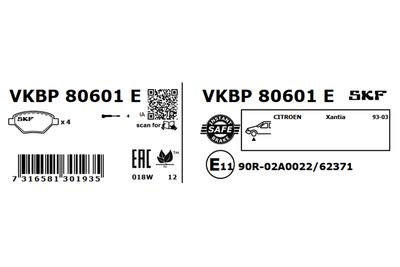 Комплект тормозных колодок, дисковый тормоз VKBP 80601 E