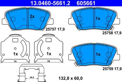 Комплект тормозных колодок, дисковый тормоз ATE 13.0460-5661.2 для HYUNDAI GRANDEUR