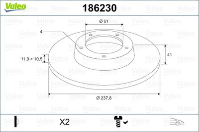 Тормозной диск VALEO 186230 для RENAULT EXPRESS