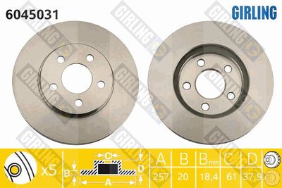 Тормозной диск GIRLING 6045031 для CHRYSLER NEON