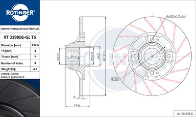 Tarcza hamulcowa ROTINGER RT 3190BS-GL T6