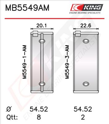 Комплект черупки на лагера на коляновия вал KING MB5549AM