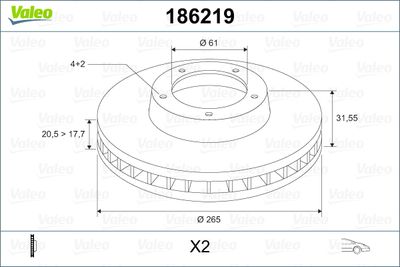 VALEO 186219 Тормозные диски для RENAULT 21