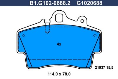 Комплект тормозных колодок, дисковый тормоз GALFER B1.G102-0688.2 для PORSCHE CAYMAN